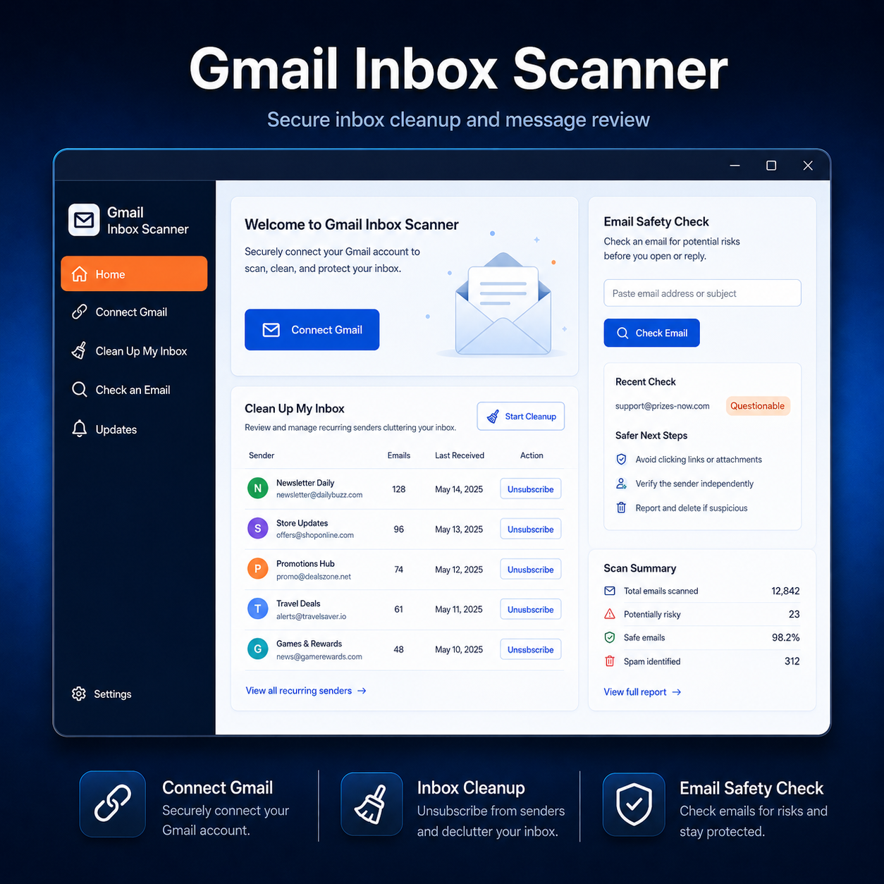 Gmail Inbox Scanner software interface preview