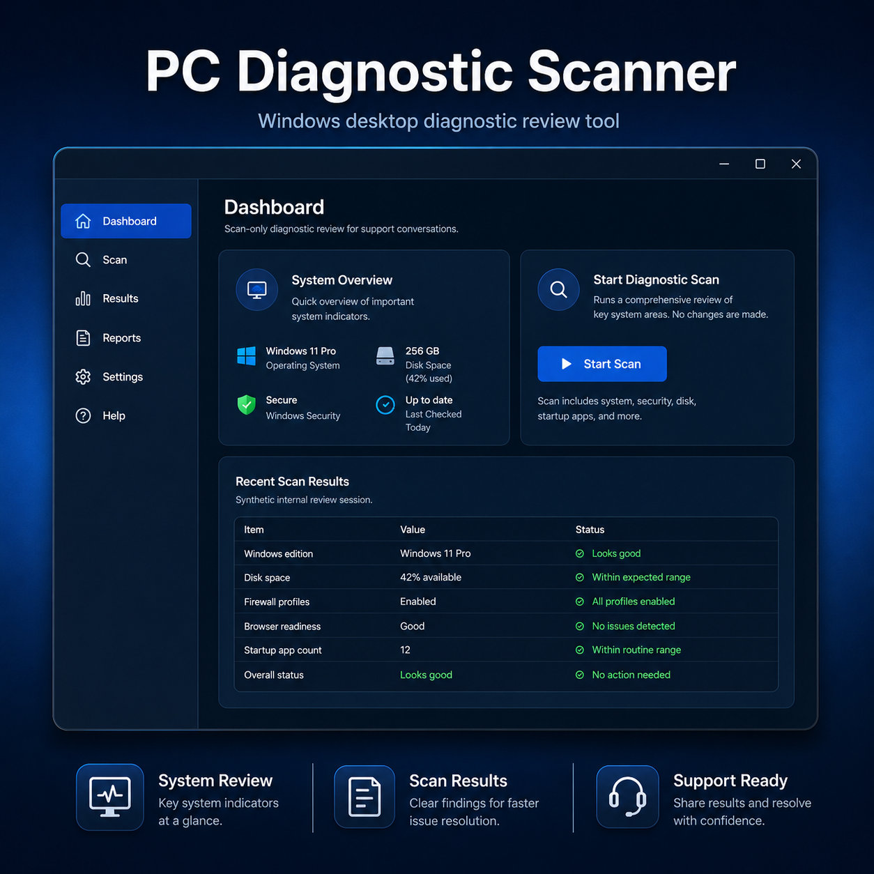 PC Diagnostic Scanner software interface preview