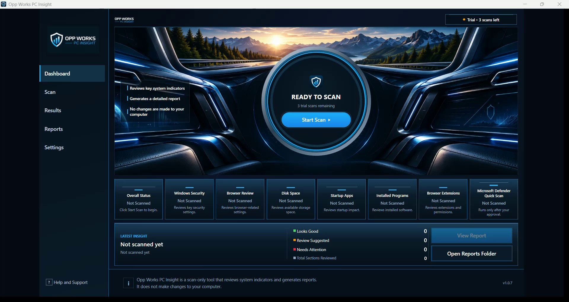 Opp Works PC Insight ready-to-scan dashboard